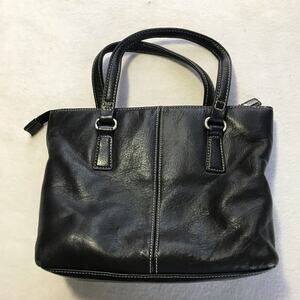 Fossil black leather mini tote bag 75082 casual everyday purse